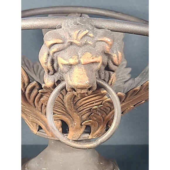 Wrought Iron Metal Basket With Lion Head Handles Pedestal Base Victorian Garden - Picture 6 of 11